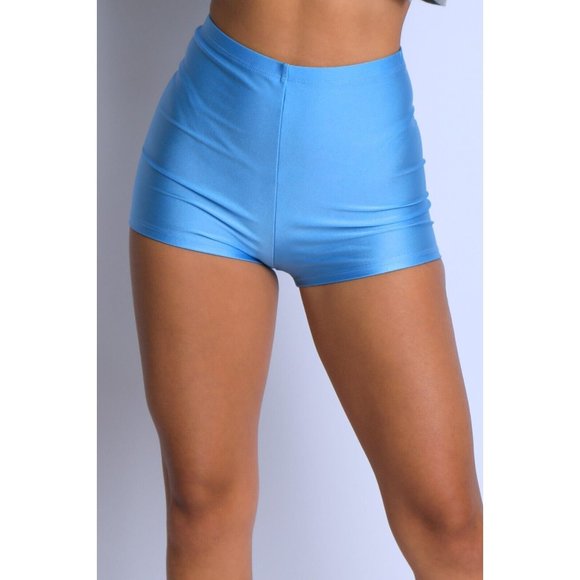 Women High Waist Shiny Tricot Stretchy Skinny Rave Dance Yoga Biker Shorts S M L - Picture 10 of 10